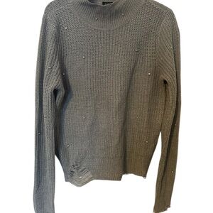Elegant Gray Turtleneck Sweater with Embellishments